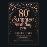 Invitación Surprise 80th Birthday Party - Oro Negro y Rosa<br><div class="desc">Sorpresa 80.ª Invitación a la fiesta de cumpleaños. Elegante diseño en oro rosa negro y falso purpurina. Presenta un diseño elegante de tipo de letra y letra de guión. Mándame un mensaje si necesitas edad personalizado.</div>