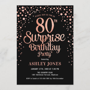 Invitación Surprise 80th Birthday Party - Oro Negro y Rosa