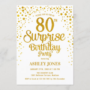 Invitación Surprise 80th Birthday Party - Oro y Blanco