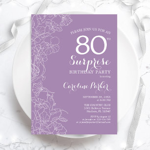 Invitación Surprise 80th Birthday Party - Purple Floral