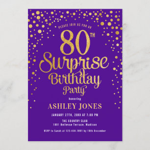 Invitación Surprise 80th Birthday Party - Purple & Gold