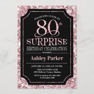 Invitación Surprise 80th Birthday Party - Rosa Gold Black