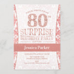 Invitación Surprise 80th Birthday Party - Rosa Gold White<br><div class="desc">Sorpresa 80 cumpleaños fiesta invitación en oro blanco y rosa. Elegante carta de invitación con oro falso rosa purpurina y diamantes. El diseño clásico es perfecto para un fiesta elegante. Por favor,  envíame un mensaje si necesitas una edad personalizado.</div>