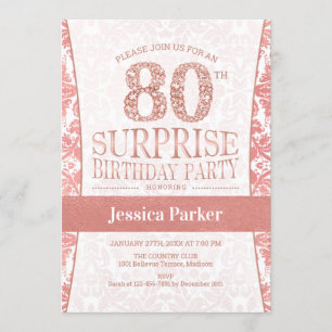 Invitación Surprise 80th Birthday Party - Rosa Gold White
