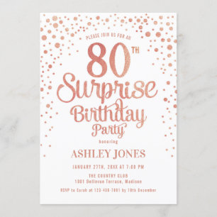 Invitación Surprise 80th Birthday Party - Rosa Gold & White
