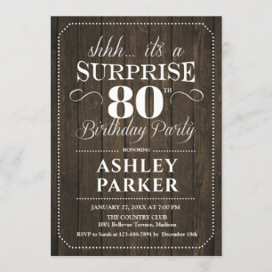 Invitación Surprise 80th Birthday Party - Rustic Wood