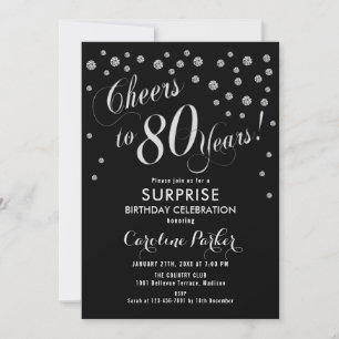 Invitación Surprise 80th Birthday Party - Silver Black