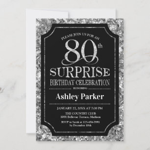 Invitación Surprise 80th Birthday Party - Silver Black
