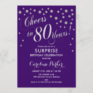Invitación Surprise 80th Birthday Party - Silver Purple