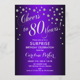 Invitación Surprise 80th Birthday Party - Silver Purple
