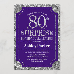 Invitación Surprise 80th Birthday Party - Silver Purple