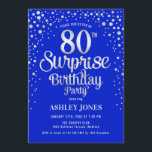 Invitación Surprise 80th Birthday Party - Silver & Royal Blue<br><div class="desc">Sorpresa 80.ª Invitación a la fiesta de cumpleaños. Elegante diseño en azul real y purpurina falso plateado. Presenta un diseño elegante de tipo de letra y letra de guión. Mándame un mensaje si necesitas edad personalizado.</div>