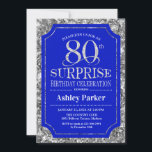 Invitación Surprise 80th Birthday Party - Silver Royal Blue<br><div class="desc">Invitación a la celebración de cumpleaños número 80 de sorpresa. Elegante diseño elegante en azul real y falso purpurina plateado. Presenta una fuente de script elegante. Mándame un mensaje si necesitas más personalización.</div>