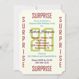 Invitación Surprise 80th Birthday Party Ticket 80