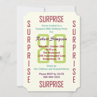 Invitación Surprise 80th Birthday Party Ticket 80