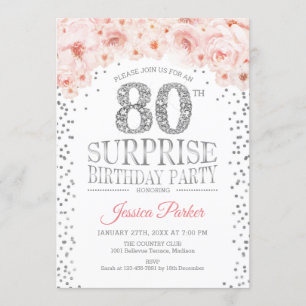 Invitación Surprise 80th Birthday Party - White Silver Pink