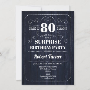 Invitación Surprise 80th Birthday - Patrón de Madera Rústica 