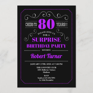 Invitación Surprise 80th Birthday - Púrpura Negro