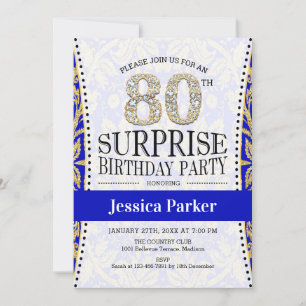 Invitación Surprise 80th Birthday - White Gold Royal Blue
