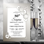 Invitación Surprise 80th Silver Geometric Birthday Party<br><div class="desc">Organice e invite a sus amigos y seres queridos a su sorprendente fiesta de cumpleaños número 80 con esta elegante invitación hexagonal de cumpleaños de plata.</div>