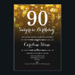Invitación Surprise 90th Birthday - Black Gold White<br><div class="desc">Sorpresa Invitación a Cumpleaños 90. Elegante diseño blanco dorado negro. Presenta luces de bokeh y tipo de letra de guión. Invitación de cumpleaños adultos hombres o mujeres. Perfecto para una elegante fiesta de cumpleaños. Mándame un mensaje si necesitas más personalización.</div>