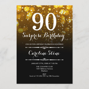 Invitación Surprise 90th Birthday - Black Gold White