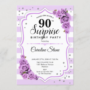 Invitación Surprise 90th Birthday - Blanco Morado