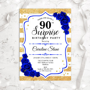 Invitación Surprise 90th Birthday - Blue Royal Gold