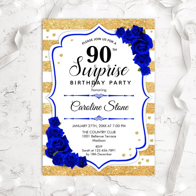 Invitación Surprise 90th Birthday - Blue Royal Gold (Subido por el creador)
