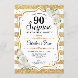 Invitación Surprise 90th Birthday - Gold White