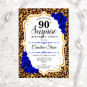 Invitación Surprise 90th Birthday - Leopard Gold Royal Blue