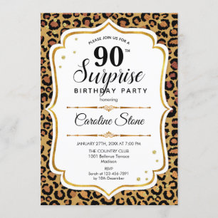 Invitación Surprise 90th Birthday - Leopard Gold White