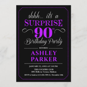 Invitación Surprise 90th Birthday Party - Black Purple