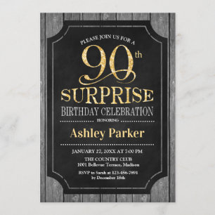 Invitación Surprise 90th Birthday Party - Chalkboard Gold