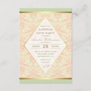 Invitación Surprise 90th Birthday Party   Damask Diamond Bow