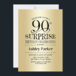 Invitación Surprise 90th Birthday Party - Gold<br><div class="desc">Invitación a la celebración de cumpleaños número 90 de sorpresa. Elegante diseño elegante con un falso patrón de Relieve metalizado dorado. Presenta una fuente de script elegante. Mándame un mensaje si necesitas más personalización.</div>