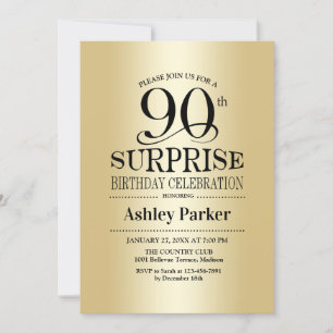 Invitación Surprise 90th Birthday Party - Gold