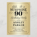 Invitación Surprise 90th Birthday Party - Gold<br><div class="desc">Sorpresa 90.ª Invitación a la fiesta de cumpleaños. Diseño sencillo y elegante en oro y negro. Con un patrón de Relieve metalizado de oro falso y un tipo de letra de guión elegante. Celebración sorpresa de cumpleaños para hombre o mujer. ¡Se puede personalizar en cualquier edad!</div>