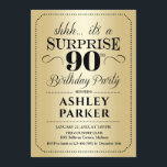 Invitación Surprise 90th Birthday Party - Gold<br><div class="desc">Sorpresa 90.ª Invitación a la fiesta de cumpleaños. Diseño sencillo y elegante en oro y negro. Con un patrón de Relieve metalizado de oro falso y un tipo de letra de guión elegante. Celebración sorpresa de cumpleaños para hombre o mujer. ¡Se puede personalizar en cualquier edad!</div>