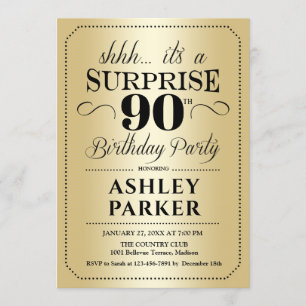 Invitación Surprise 90th Birthday Party - Gold