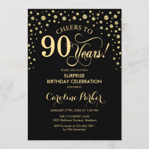 Invitación Surprise 90th Birthday Party - Gold Black
