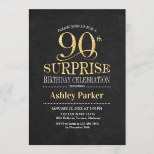 Invitación Surprise 90th Birthday Party - Gold Black