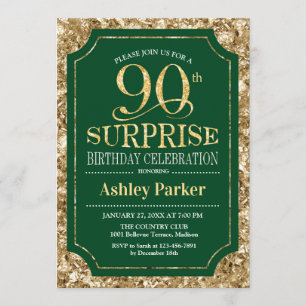 Invitación Surprise 90th Birthday Party - Gold Green