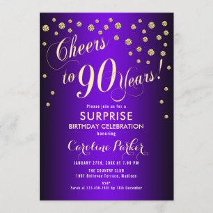 Invitación Surprise 90th Birthday Party - Gold Purple