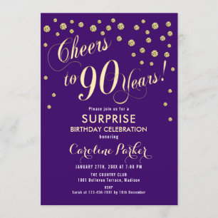 Invitación Surprise 90th Birthday Party - Gold Purple