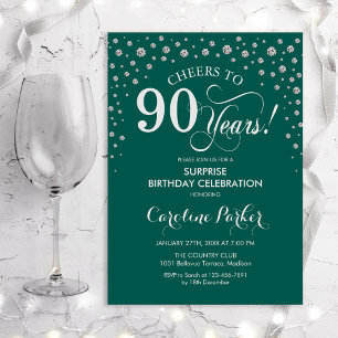 Invitación Surprise 90th Birthday Party - Green Silver