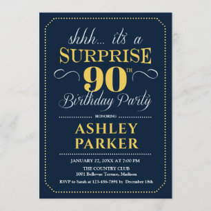 Invitación Surprise 90th Birthday Party - Navy Gold