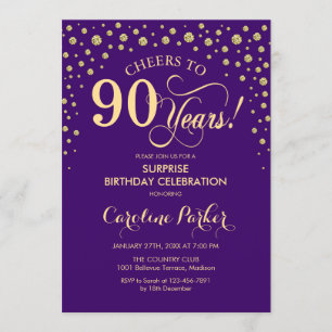 Invitación Surprise 90th Birthday Party - Purple Gold
