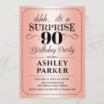 Invitación Surprise 90th Birthday Party - Rosa Gold<br><div class="desc">Sorpresa 90.ª Invitación a la fiesta de cumpleaños. Diseño sencillo y elegante en oro y negro rosa. Con un patrón de Relieve metalizado de oro falso rosa y un tipo de letra de guión elegante. Celebración sorpresa de cumpleaños para hombre o mujer. ¡Se puede personalizar en cualquier edad!</div>