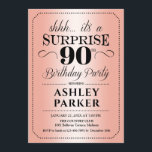 Invitación Surprise 90th Birthday Party - Rosa Gold<br><div class="desc">Sorpresa 90.ª Invitación a la fiesta de cumpleaños. Diseño sencillo y elegante en oro y negro rosa. Con un patrón de Relieve metalizado de oro falso rosa y un tipo de letra de guión elegante. Celebración sorpresa de cumpleaños para hombre o mujer. ¡Se puede personalizar en cualquier edad!</div>